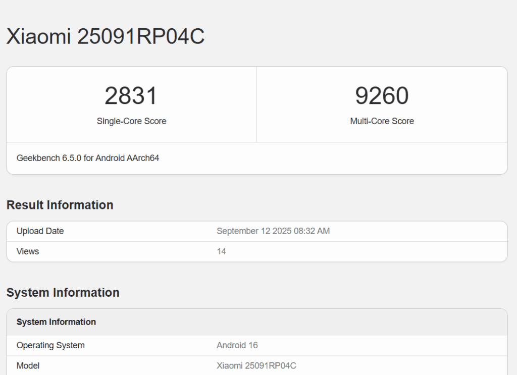 Xiaomi Pad 8 ProのGeekbench 6スコア2