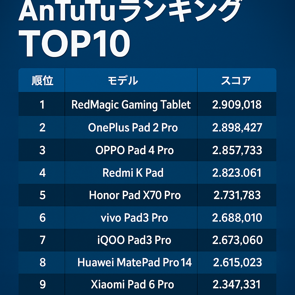2025年8月AnTuTUランキングTOP10タブレット版